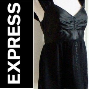 EXPRESS TUNIC EMPIRE WAIST TIE BACK TOP BLACK SATIN CHIFFON SZ 8 WOMENS 8 NWOT